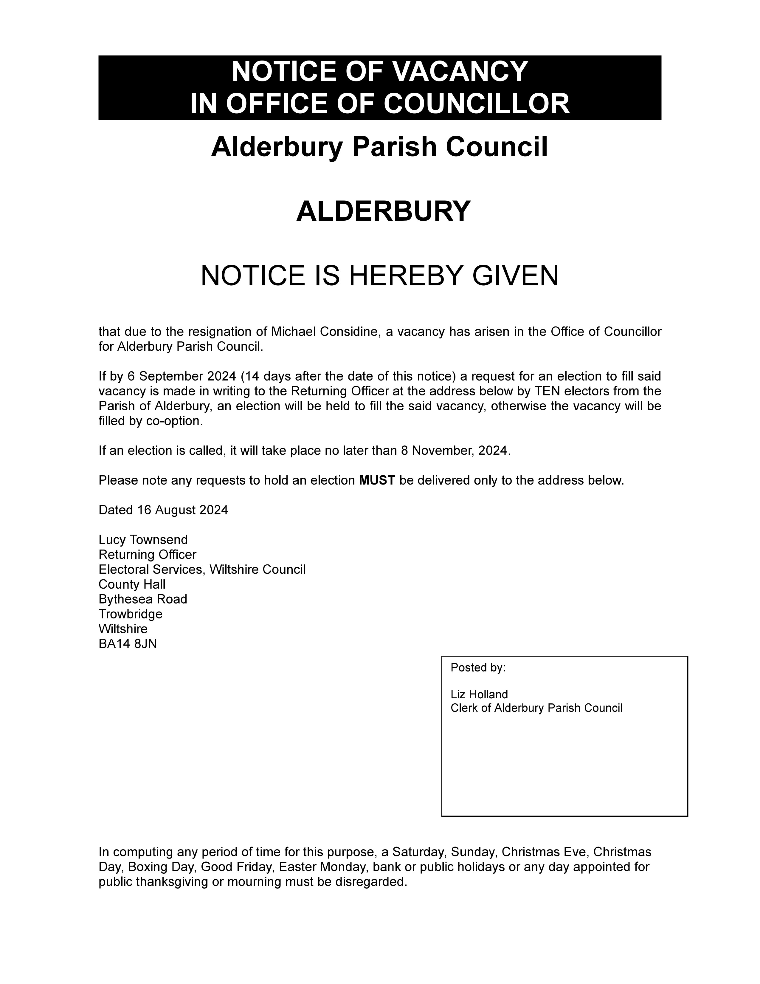 Vacancy on Alderbury Parish Council